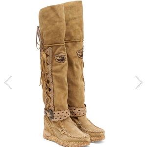 El Vaquero Italy Artemide Silverstone Corn Wedge Moccasin Boots - NIB! Sz37